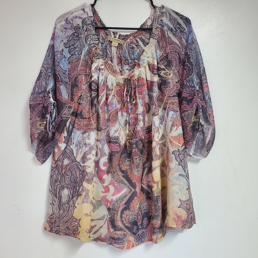 Energe World Wear Sheer Tunic Top Blouse Spring Size 1X